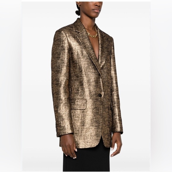 Dries Van Noten Blanchet One-Button Metallic Blazer - Picture 1 of 15